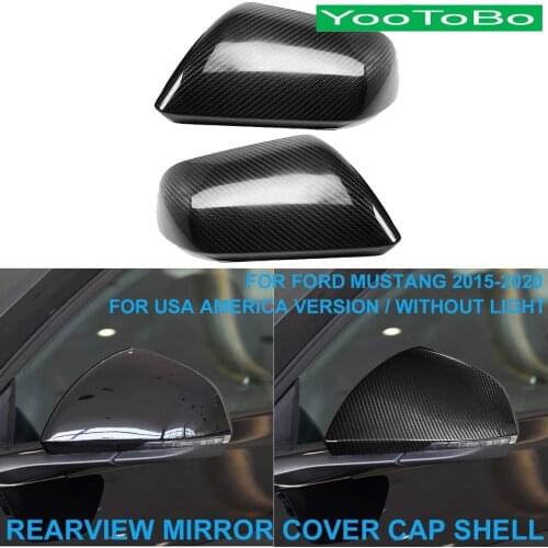 LHD RHD Car Styling Real Dry Carbon Fiber Rearview Rear Side Mirror Cover Cap Shell Trim For Ford Mustang America Version 15-20