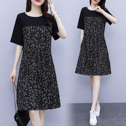 Women loose blouses blusas plus size dress L-5XL XXXL XXXXL 4XL XXXXXL slim Casual Patchwork dresses clothes for fat 100KG woman