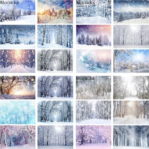 Bokeh Christmas Forest Backdrop Snow Landscape Wonderland Portrait Photo Background Winter Glitter Christmas Party Decorations
