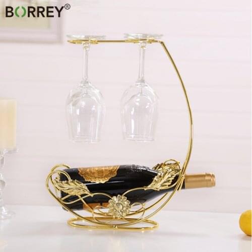 BORREY Creative Red Wine Rack Metal Goblet Champagne Glass Cup Holder Wine Bottle Iron Rack Holder Bar living Room Wine Shelf