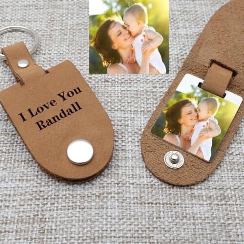 Personalized Photo Keychain Customize Photo Keyring with Leather Case Leather Picture Key Chain Gift for Mom Dad