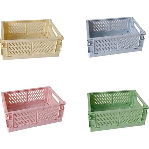 Household Storage Box Collapsible Crate Plastic Folding Storage Box Basket Utility Cosmetic Container Desktop Organization Tool