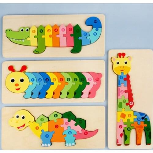 Children Early Childhood Education Shape Matching Educational Toy Wooden 3D Cartoon Animal Traffic Wooden Buckle Toys