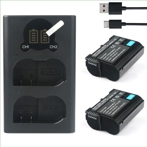 EN-EL15 EL15 Battery + Dual USB Charger for Nikon EN-EL15a EN-EL15b EN-EL15e D500 D600 D610 D750 D800 D810 D850 1 V1