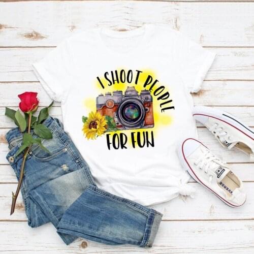 Female Ladies Womens Tee T-Shirt Women Vintage Camera Sunflower Fashion Lady Floral Clothes Summer Top T Graphic Shirt T-shirts