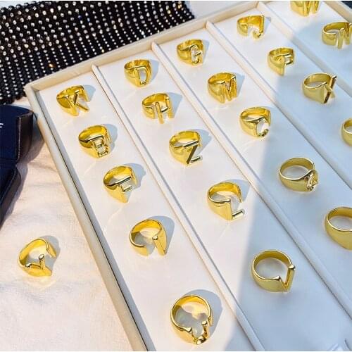 Statement Initial Rings For Women Men Punk Jewelry Stainless Steel Stackable Chunky Bold Letter Thumb Rings