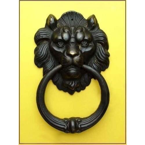 Chinese Bronze Fierce Lion Head Door Knocker 7" High