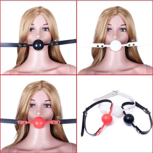 Open Mouth Gag 48mm Big Solid Silicone Ball Plug PU Leather Bondage Belt BDSM Sex Slave Muzzle Oral Fixation Sex Tools For Women