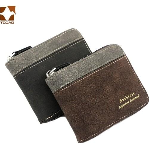 Mens Small Wallet men Large Capacity Bifold Purse ID Credit Card Holder Purse Organizer with Zipper portemonnee For credit card