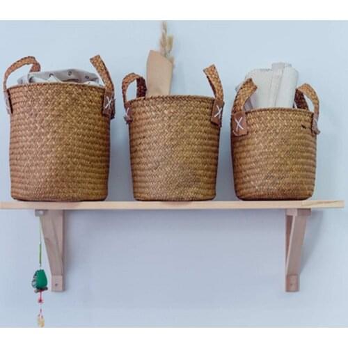 Round non-rattan Basket With Handle Seaweed Knitting Process Natural Environmental Protection Dirty Bucket Laundry Basket