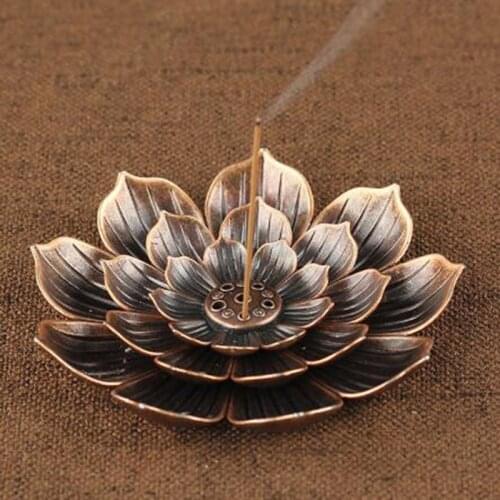 Backflow Incense Burner Stick Incense Holder Home Buddhism Decoration Coil Lotus Censer Bronze Air Vaporizer Buddhist Zen