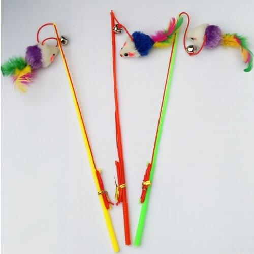 Cute Kitten Mouse Cat Bell Toys Fishing Rod Teaser Wand Plastic Pet Toys for Cats Feather Funny Interactive Stick Cat Supplies