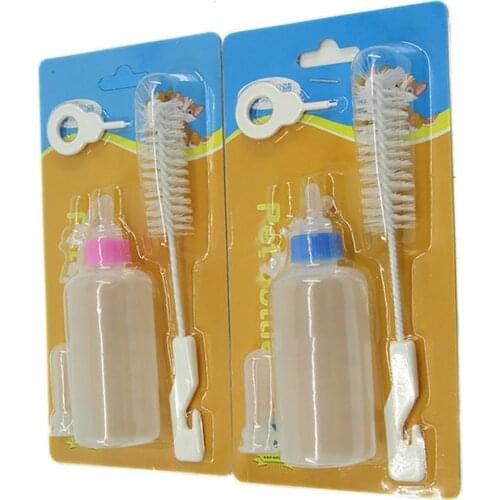 Mini Dog Cat Bottle Pet Feeding Water Tools Set Cleaning Brush Replacement Nipples Hole Opener Cat Puppy Kitten Totoro Rabbit