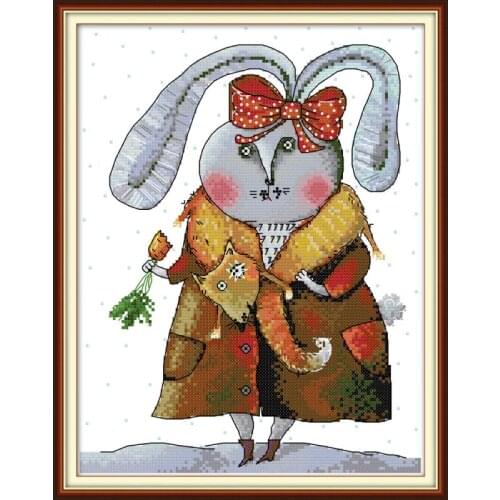 Cartoon Rich Rabbit Count Cross Stitch Kit 14ct 11ct Ecological Cotton Thread Canvas Print Embroidery Set DY Needlework Crafts