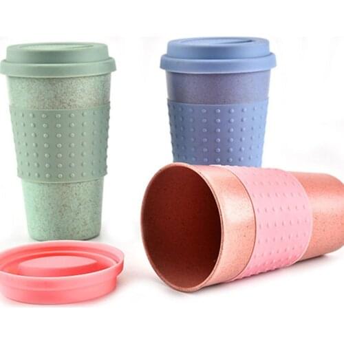 New Wheat Straw Plastic Coffee Cups Travel Coffee Mug With Lid Travel Easy Go Cup Portable for Outdoor Camping Hiking Picnic