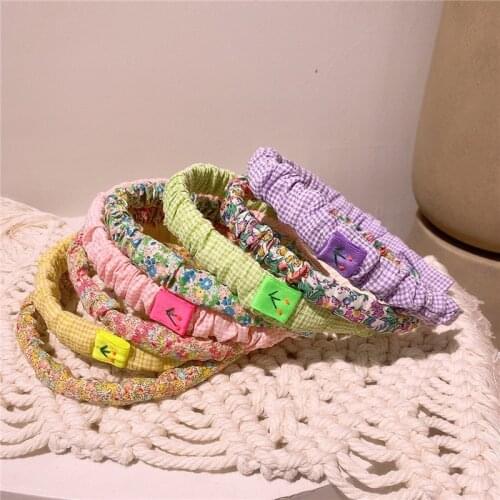 2 Pcs New Korean Sweet Girl Princess Fashion Hair Accessories Childrens Fresh Simple Cherry Plaid Floral Fabric Hairband