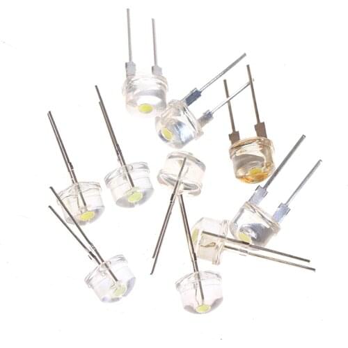 NEW 10PCS F8 8mm White Super bright LED lamp Wide Angle Transparent LED Lamp Strawhat LED 0.5W 3.0-3.2V Straw hat LED