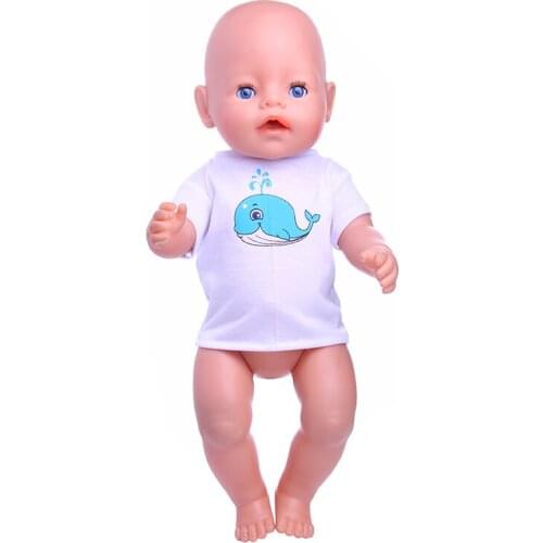 White T-Shirt Blue Dolphin Pattern Doll Clothes Wear fit 43cm zaps clothes accessories ,Children best Birthday Gift