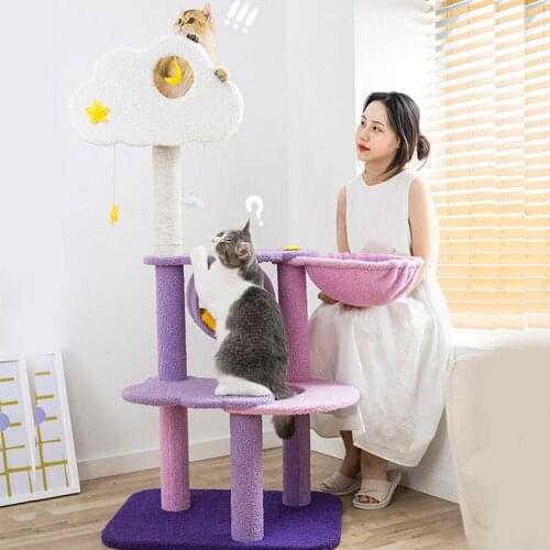 Free Shipping Basics Cat Condo Tree Tower Pet Furniture with Hammock Bed Scratching Post Jumping Platform Violet Cats Tree House