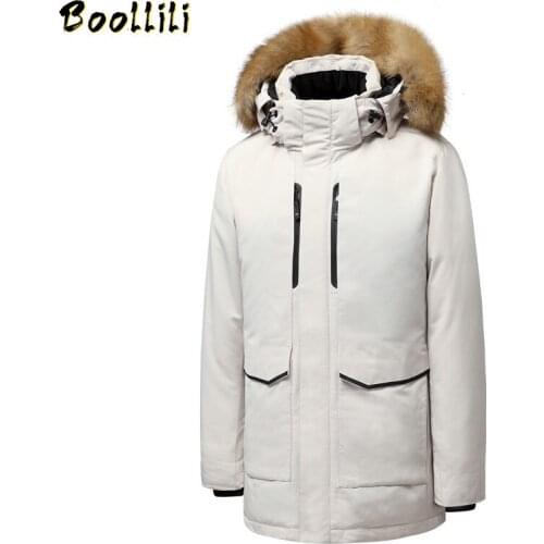 90% White Duck Down Jacket Mens Winter Coat Long Down Parkas Hooded Raccoon Fur Warm Thicken Casual Lovers Outerwear