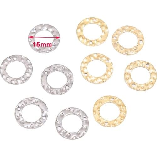 20pcs Stainless Steel Gold Plated Hammered Hollow Round Oval Link Connectors for DIY Necklace Bracelet Jewelry Making Supplies