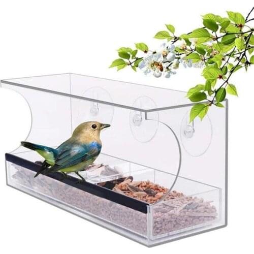 Transparent Acrylic Birds Feeders Window Viewing Birds Feeders Tray Birdhouse Pets Water Feeding Wall-mounted Pets Supplies