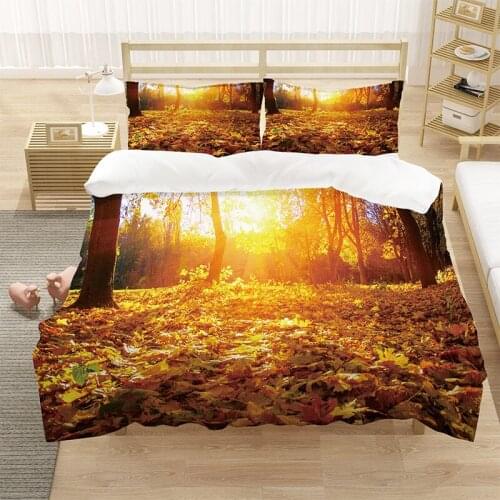 Autumn Forest Fallen Leaf Scenery 3D Luxury Bedding Set Duvet Cover Set Home Textile King Queen Double Full Single Size Dropship