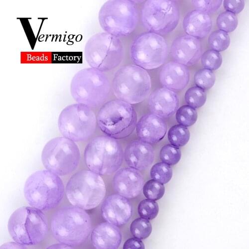 Natural Gem Stone Purple Jades Baeds For Needlework Jewelry Making 4 6 8 10mm Round Loose Beads DIY Necklace Bracelet 15"Strand