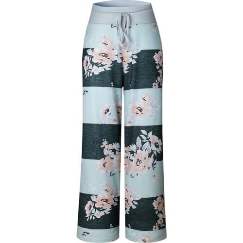 Vintage Print High Waist Loose Straight Plus Size Pants Women Casual Streetwear Jogging Sport Drawstring Wide Leg Trousers