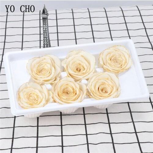 YO CHO Preserved Flower Real Rose 6 Heads Flower Golden Rim Immortal Fresh Rose Gift Box Valentines Birthday Anniversary Gift