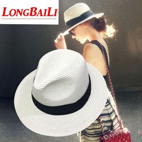 Summer Straw Beach Sun Hats For Women Chapeu Fedoras Wide Brim Panama Cap SDDS002