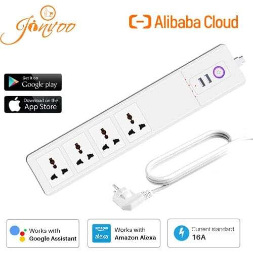Jinvoo Smart Power Strip 16A EU/UK,Smart Power Bar Multiple Outlet Extension Cord with 2 USB and 4 AC Plugs