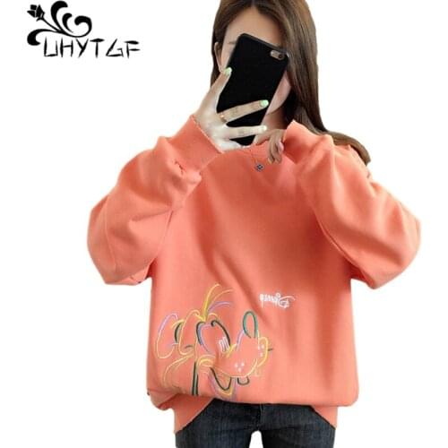 UHYTGF Women Sweatshirt O Neck Pullover Casual Hoodies Spring Autumn Jacket Korean Loose Thin Tops Cute Girl Plus Size Coat 1265