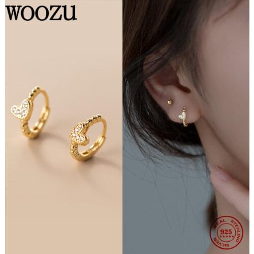 WOOZU Real 925 Sterling Silver INS Sweet Love Heart Pave Zircon Hoop Earrings For Women Wedding Luxury Ear Buckle Jewelry Gift