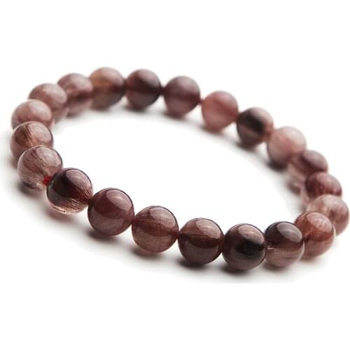 Women Lady Stretch Crystal Round Beads Bracelet 9mm Genuine Brazil Natural Red Rutilated Quartz Bracelet