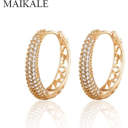 MAIKALE Luxury Hoop Earrings for Women Hollow Heart Gold Zircon Earings Big Circle Earrings Korean Fashion Jewelry Gifts