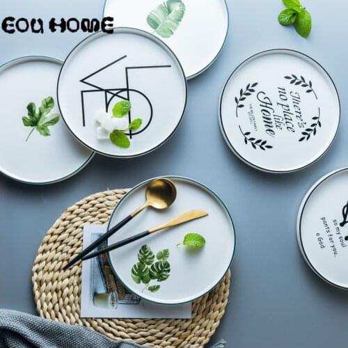 1Pcs INS Pastoral Ceramic Dessert Plates Western Steak Dish Dessert Snack Dishs Letter Porcelain Plate Dinnerware Cake Plate