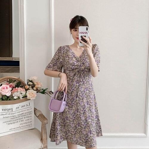 22838# Maternity Clothes Summer V Neck Chiffon Short Sleeves Loose Stylish Dress Pregnant Women Pregnancy Clothes