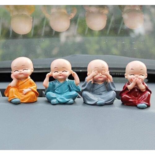 4 Piece Cute Monk Figurines Small Resin Statue Wise Buddha Dolls Display Ornament For Home Office Car Interior Garden Outdoor