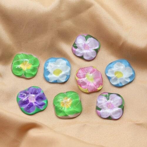 6pcs Retro Aesthetic Hit Color Flower Resin Square Patch sweet DIY Fashion Jewelry Phone Case Hairpin Rope Pendant Material