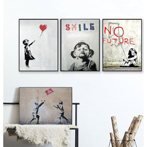 Abstract Girl Wall Art Canvas Painting Banksy Style Nordic Posters And Prints Black White Wall Pictures For Living Room Decor