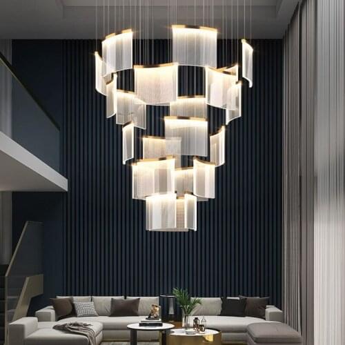 Attic large chandelier simple modern hotel lobby lighting Nordic staircase villa hollow light luxury living room lamp