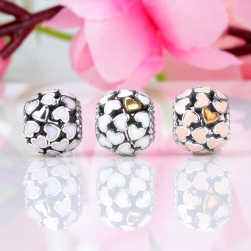 Bewill 925 Silver Beads Charms String Decorated Full Of Love Beads Love Hollow Fit Women Charms Bracelet Bangle DIY Jewelry