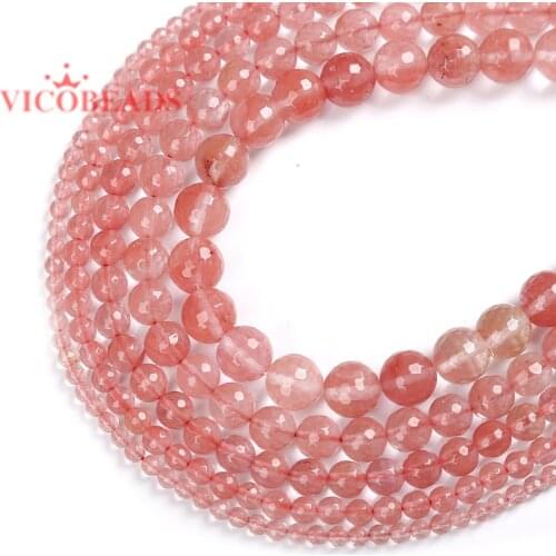 Natural Stone Faceted Pink Cherry Quartz Loose Beads Faceted Red Watermelon Stone 4 6 8 10 12MM Pick Size For Jewelry Making