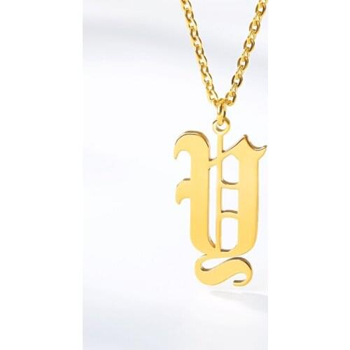 Personalized Capital A-Z Initial Alphabet Pendant Custom Old English Letter Necklace Stainless Steel Chain Jewelry Gothic Style