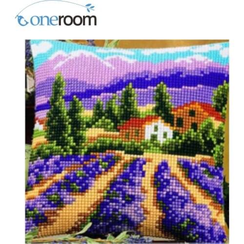 CX0066 Purple Flowers Acrylic Yarn Embroidery Pillow Tapestry Cushion Front Cross Stitch Pillowcase DIY needlework