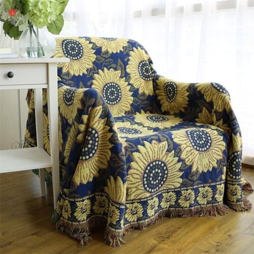 Home decor Blue Sunflower Blanket blending Tassel Blankets Bohemia bed sofa chair table cover American village bedspread textile