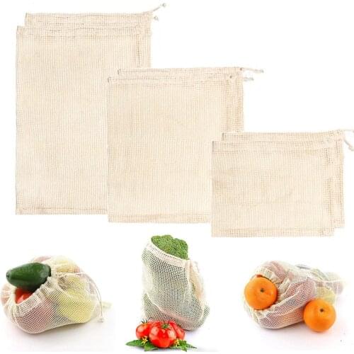 Eco Vegetable Reusable Bag Cotton Mesh Bags Produce Bag for Kitchen Fruit Vegetable Bags Reusable Cotton Shopping Bag