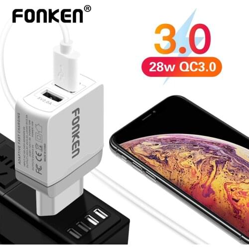 FONKEN Quick Charge 3.0 2 Port 28W QC3.0 Dual USB Charger Portable Travel Wall Adapter for Xiaomi Samsung Mobile Phone Charger