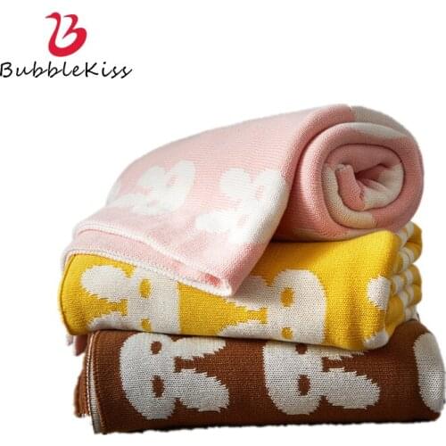 Bubble Kiss Throw Blanket Nordic Cartoon Pattern Cotton Knitted Blanket Napping Sofa Blanket Children Adult Blanket For All Ages
